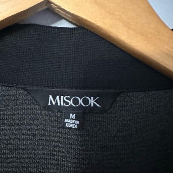 Misook Knit Blazer Jacket Gray Red Trim Open Front Career Chic Size Medium - Picture 8 of 11